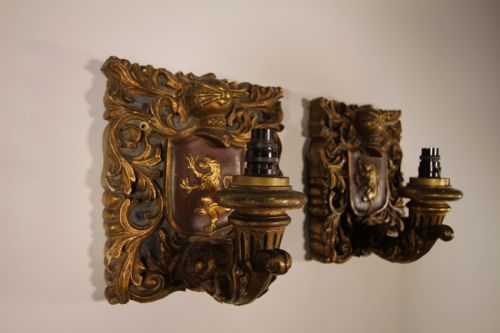 Pair of Hand Carved Antique Wall Sconces / Lights