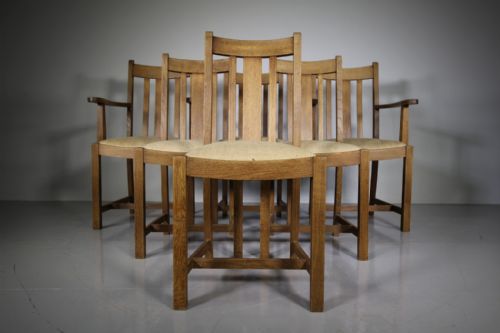 Set of Six Heals Antique Oak Dining Chairs- Labelled