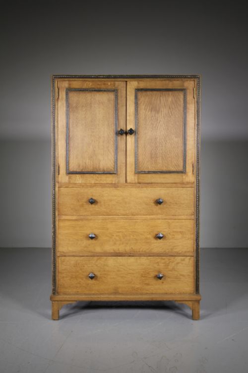 Heals Antique Oak Tall Boy Cupboard