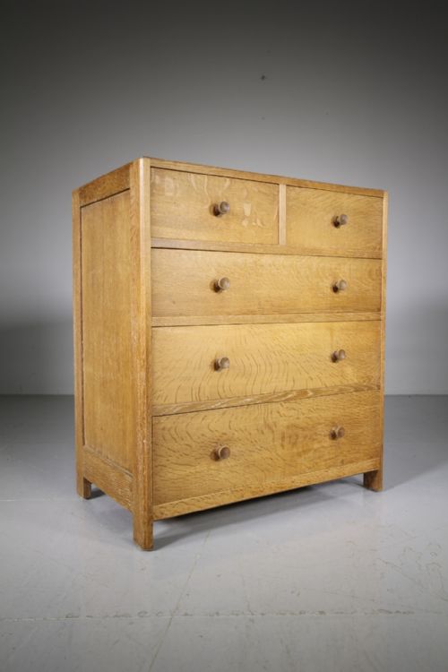 Heals of London Antique Oak Chest of Drawers -Labelled