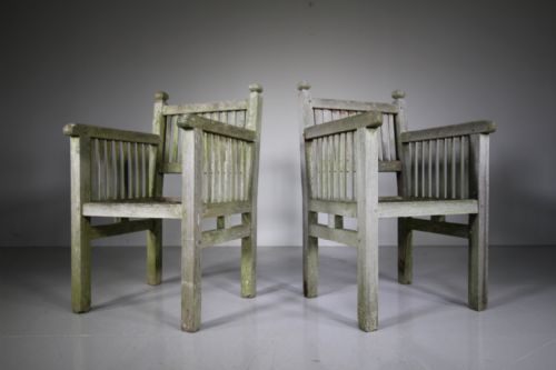 Pair of Heals Antique Teak Garden Armchairs