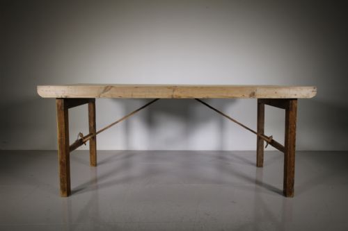 
English Edwardian Antique Pine Folding Trestle Table
