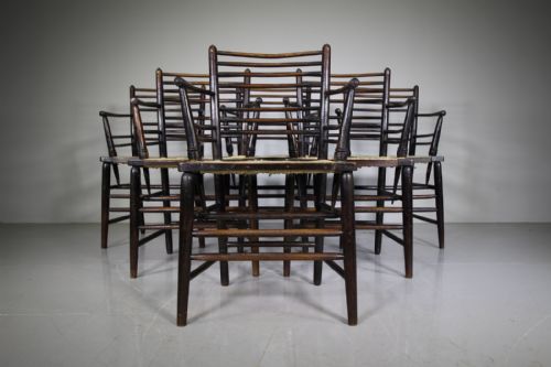Rare Set of Six William Morris 19th Century Antique Sussex Chairs