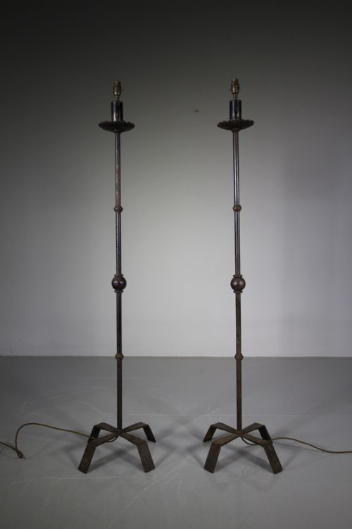 Fabulous Decorative Pair of 1930’S Iron Standard Lamps -Wired