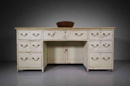 Large English Georgian Original Painted Pine Antique Desk
