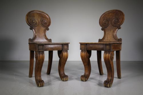 Fabulous Pair of Regency Antique Oak Hall Chairs