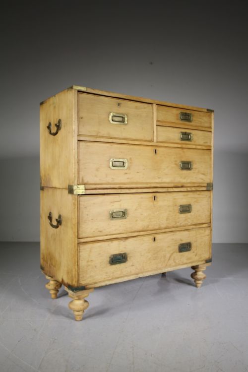 English 19th Century Military Campaign Chest of Drawers in Pine
