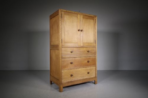 Edwardian Antique Oak Tallboy Cupboard by Heals of London