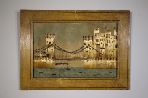 19th Century Antique Conway Castle Straw Work Picture