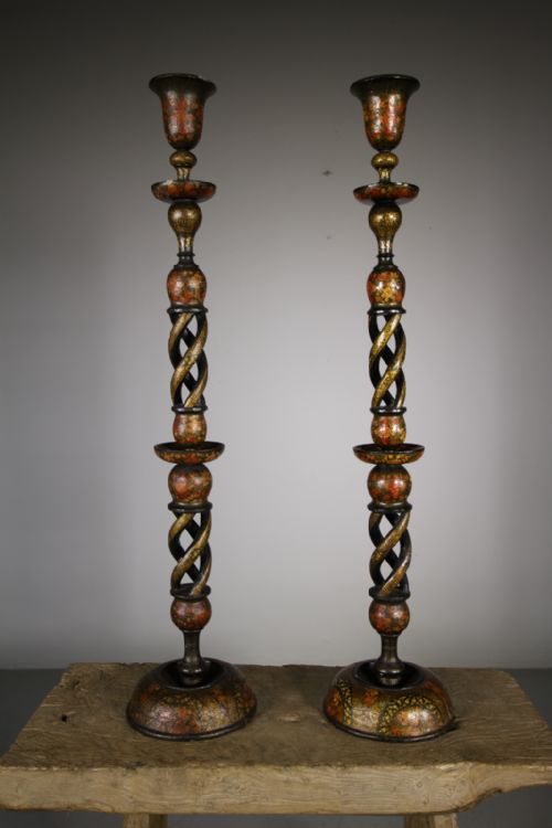 Very Tall Pair of Antique Kashmiri Candlesticks
