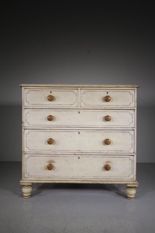 English 19th Century Antique Original Painted Pine Chest of Drawers