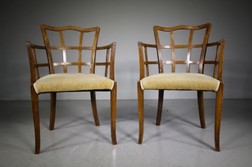 Rare Pair of Heals Antique Lattice Back Armchairs
