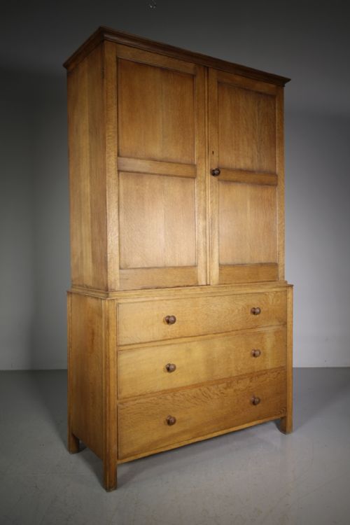 Edwardian Antique Heals of London Oak Linen Press Cupboard