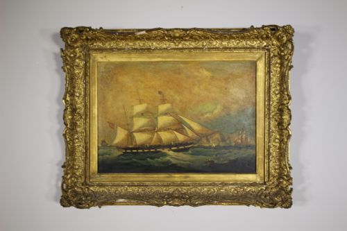 English 19th Century Original Antique Ship Oil Painting