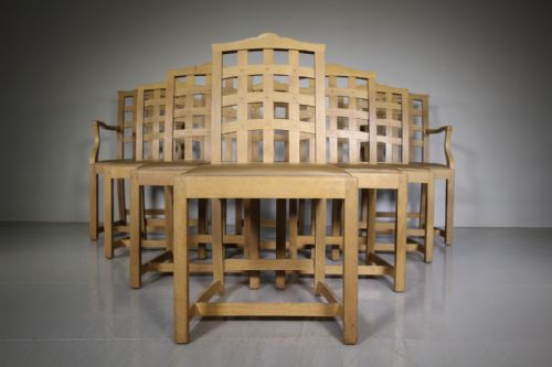 Rare Set of Eight Heals Antique Portcullis Dining Chairs