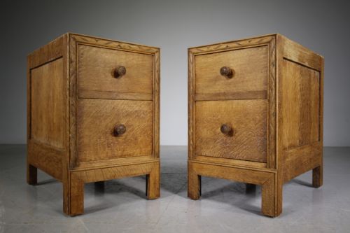 Pair of Heals 1920’S Oak Bedside Chests – Labelled