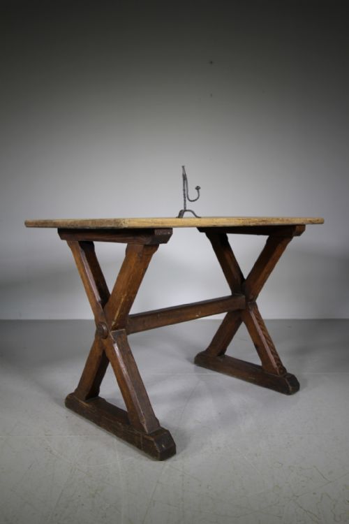 English 19th Century Antique Pine X Frame Tavern Table