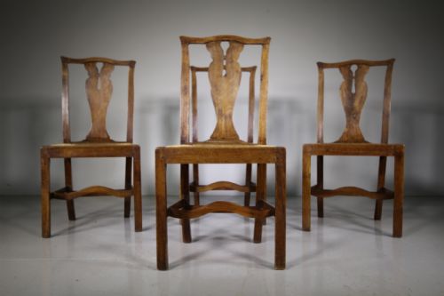 Very Unusual Set of Four 18th Century Antique Fruit Wood Dining Chairs