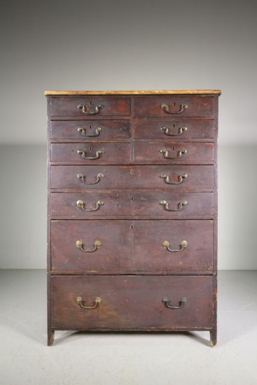 Tall Georgian Antique Painted Pine Chest of Drawers