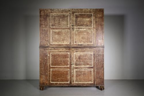 Large English Georgian Original Painted Pine Antique Cupboard