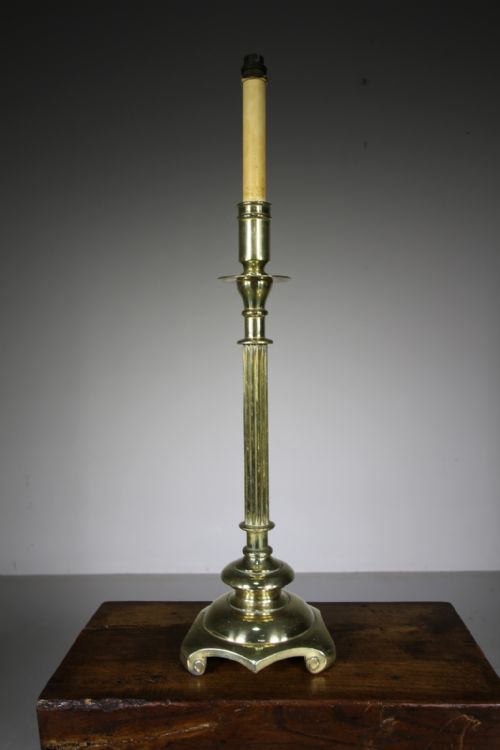 Tall English Edwardian Antique Brass Table Lamp