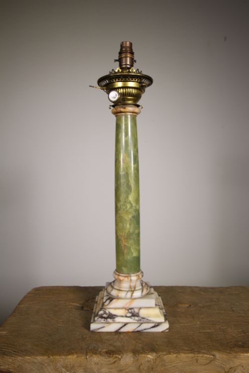 English 19th Century Antique Marble Column Table Lamp