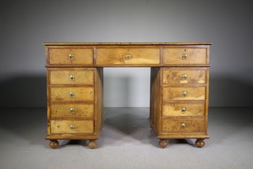 Fabulous 19th Century Burr Oak Antique Kneehole Desk
