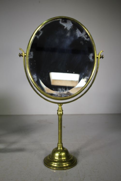 Large English 19th Century Antique Brass Mirror on Stand