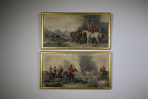 Set of Four Large English 19th Century Antique Hunting Prints by Fores