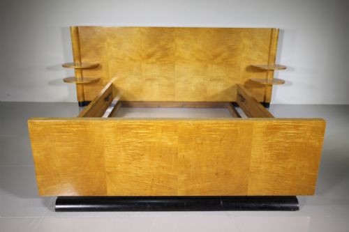 Large Art Deco Maple Wood King Size Bed & Bedsides
