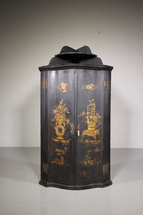 18th Century Chinoiserie Decorated Antique Wall Cupboard