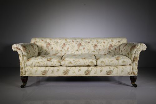 Fabulous Large Scale English Antique Upholstered Sofa- Gillows Quality