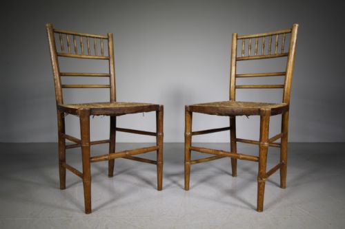 Pair of English Regency Antique Country Chairs in Simulated Bamboo