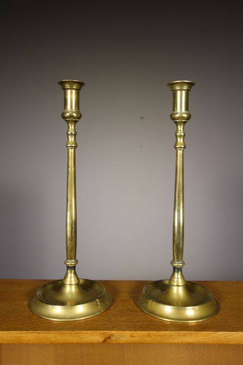 Large English Pair of 19th Century Antique Brass Candlesticks