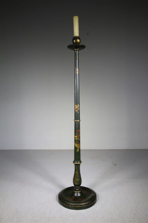 English Edwardian Antique Green Chinoiserie Floor Lamp – Rewired
