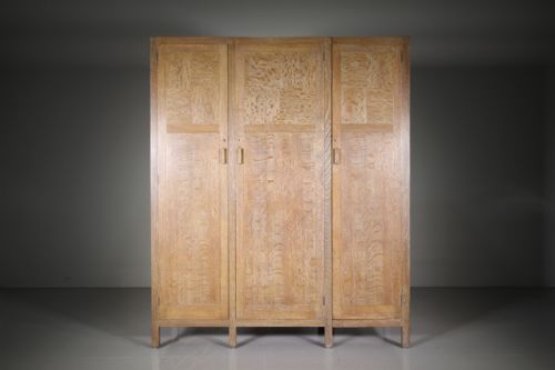 Heals of London 1920’S Oak Triple Wardrobe-labelled