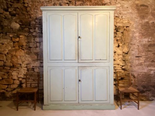 Large English Antique Painted Pine Housekeepers Cupboard