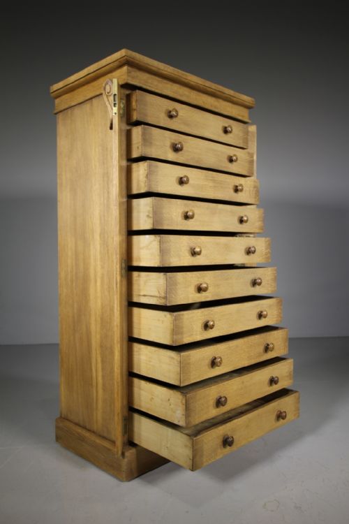 Tall English William IV Antique Oak Wellington Chest