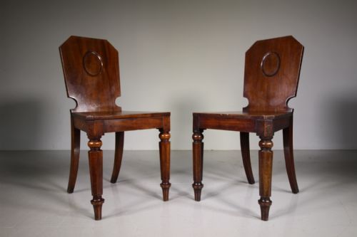 Pair of English William IV Antique Mahogany Hall Chairs