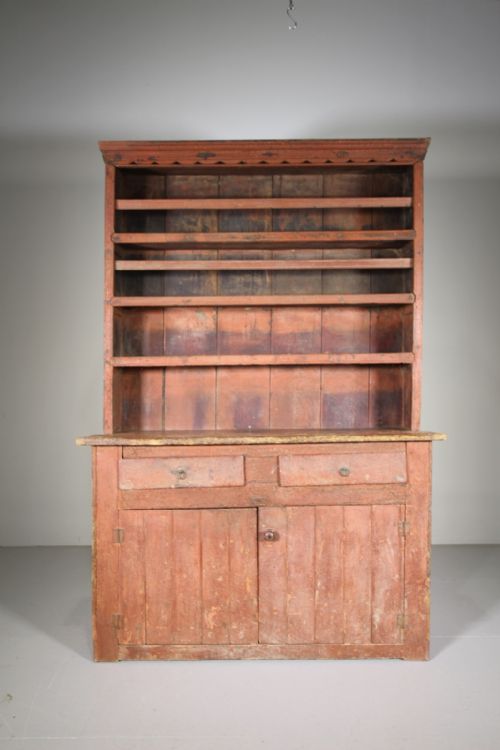 Early 19th Century Antique Irish Original Red Painted Pine Dresser