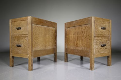 Pair of Heals 1920’S Oak Bedside Chests – Labelled