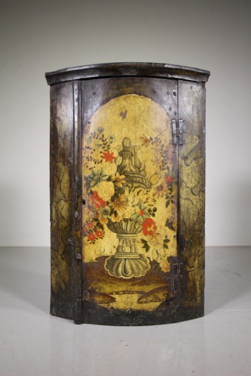 Rare 18th Century Original Painted Antique Bow Front Cupboard