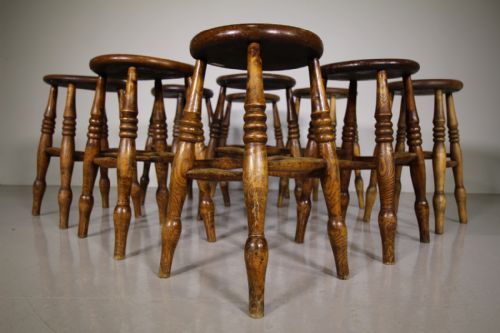 True Set of Nine English 19th Century Antique Kitchen Stools