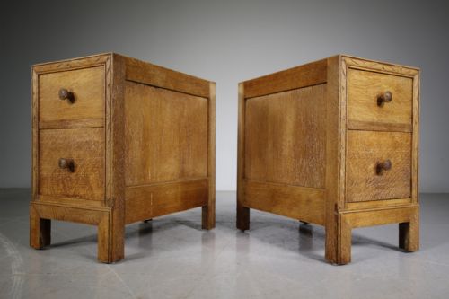 Pair of Heals 1920’S Oak Bedside Chests – Labelled