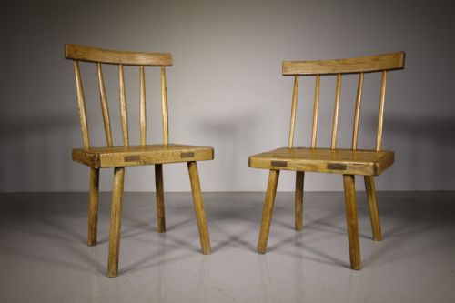 Pair of Early 19th Century Primitive Antique Pine Famine Chairs