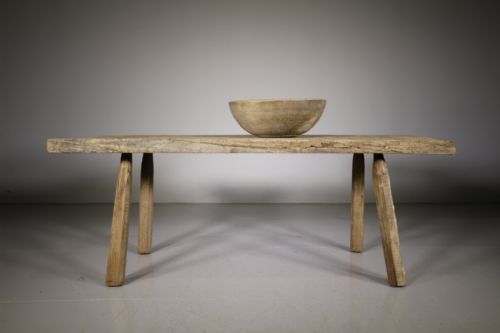 19th Century Primitive Antique Oak Pig Bench Table
