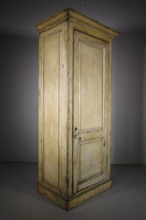 English Tall 18th Century Antique Painted Pine Cupboard