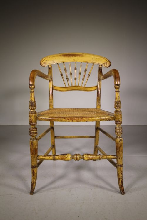 Beautiful Regency Antique Simulated Bamboo Armchair in Original Paint