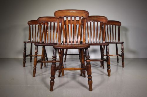 Set of Six English Antique Kitchen Dining Chairs
