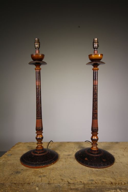 Tall Pair of Antique Kashmiri Table Lamps – Rewired